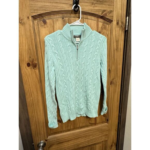 TOMMY BAHAMA Women's Cable Knit Sweater Turquoise Fade Cotton 1/4 Zip‎ Size S - Picture 1 of 3
